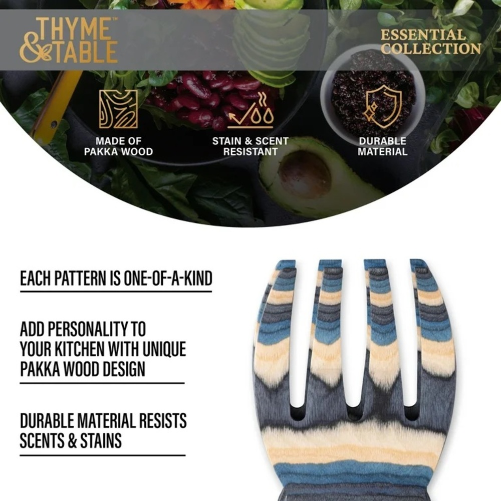 NWT Thyme & Table Blue Wood Salad Hand Set (2 Pack)